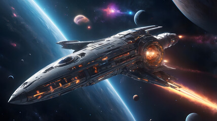 Futuristic Spaceship: A 3D Cosmic Journey Through the Vastness of Space