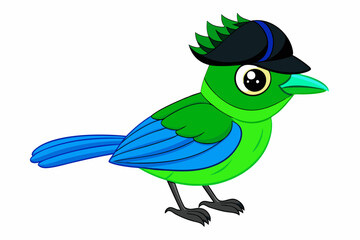 Vibrant Green Jay Bird Vector Illustration with Bold Colors on White Background