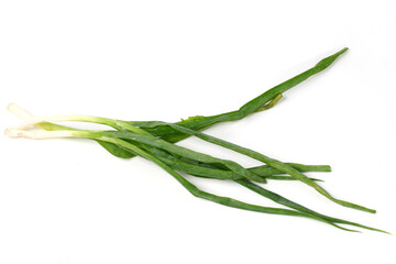 Fototapeta premium Green onion isolated on the white background, fresh leeks