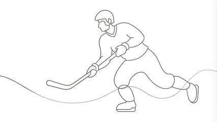 Fototapeta premium Continuous Line Drawing of a Hockey Player in Action