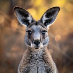 Fototapeta premium Curious Kangaroo with Joey in Vibrant Outback Habitat Detailed Wildlife Portrait