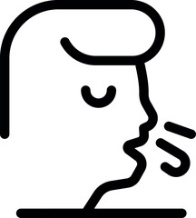 Line drawing of a sick man coughing with his mouth open, potentially spreading a virus