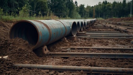 Blue pipes in the ground at a construction site