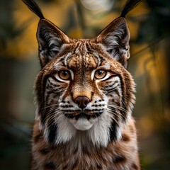 Obraz premium Intense Gaze of a Lynx in a Vibrant Forest Setting