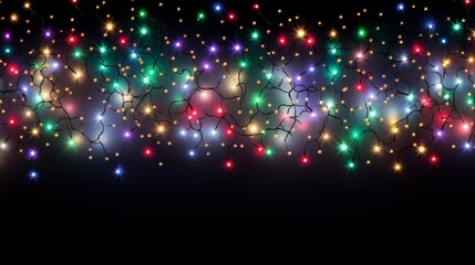Colorful string lights against a dark background, creating a festive atmosphere.