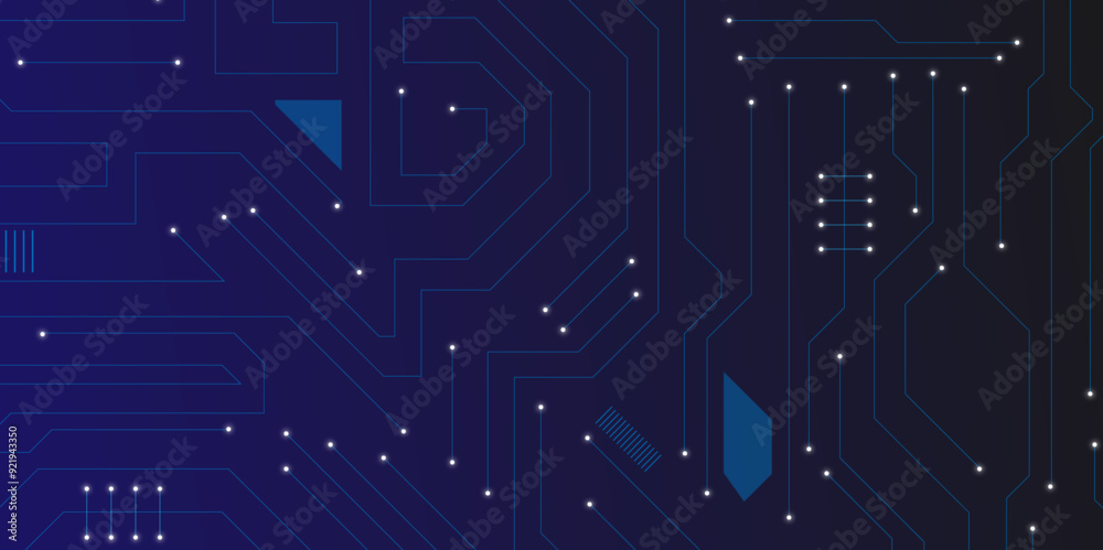 Leinwandbilder glowing light blue neon ai chip with thin circuit contact lines. technology lines circuit and dots o