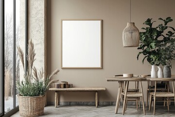 Fototapeta premium Minimalist Kitchen interior with Poster Mockup created with Generative AI