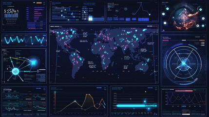 complex cybersecurity analytics, including graphs, heatmaps, and threat analysis charts. Use a high-tech interface to convey the depth of data analysis.