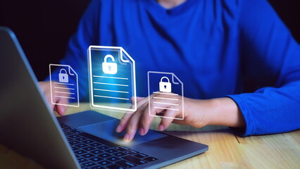 Personal data and corporate personal data protection.Document secure confidential access.Corporate data management system concept.