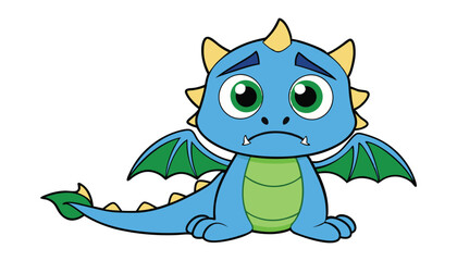 A sad dragon cartoon character design illustration