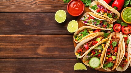 A family gathering around a table filled with assorted tacos, festive decorations and joyful expressions, National Taco Day, celebration, festive