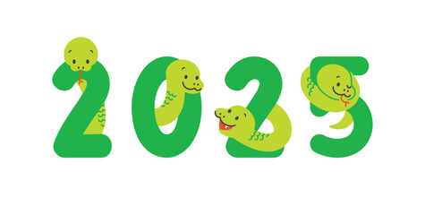 2025年、巳年の年賀状素材　蛇のキャラクターのかわいいイラスト