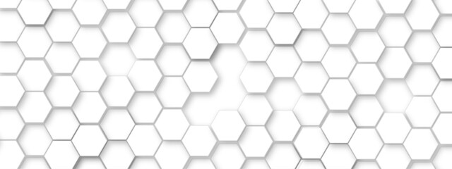 Vector technology background with hexagon concept design. Embossed Hexagon , honeycomb white shadow. Luxury White 3D futuristic honeycomb mosaic white background.
