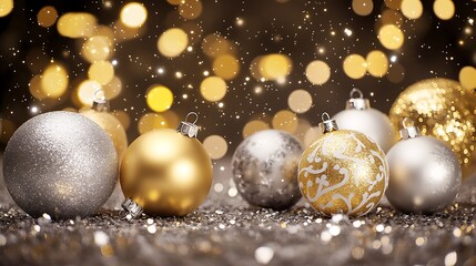 Golden Christmas Sparkle: Ornaments and Glittering Lights