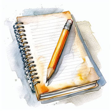 Watercolor Notebook with Pencil on Top