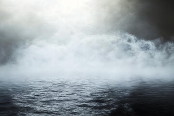 Fototapeta premium Foggy atmosphere over a textured surface with mist rising and swirling in air. The eerie and mysterious ambiance is enhanced by the soft, diffused lighting and the cool, monochromatic color palette