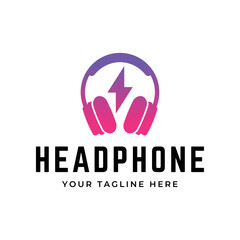 Headphones music audio entertainment logo design template vector.