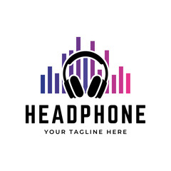 Headphones music audio entertainment logo design template vector.