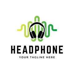 Headphones music audio entertainment logo design template vector.