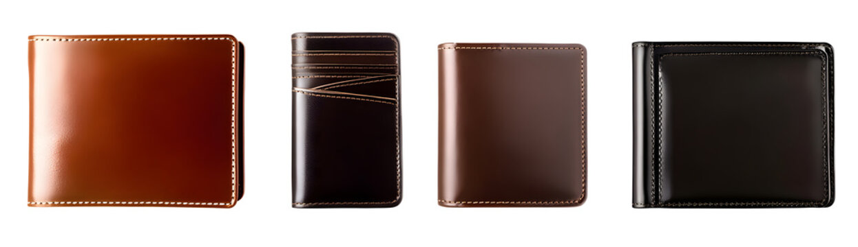 Set of realistic men casual genuine leather wallets isolated on transparent background.&nbsp;