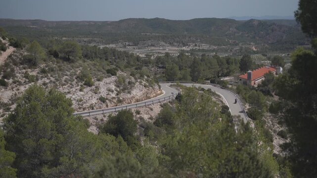 Motorcycle rider in a mountain road