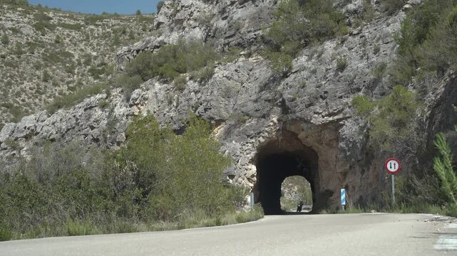 Motorcycle trip mountain road tunel