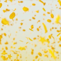 Stop motion of 3d render lowpoly fruit splash or falling flying from the air on the surface on blue sky background. fruit object design concept.