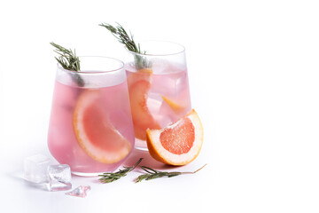 Grapefruit cocktail isolated on white background. Copy space