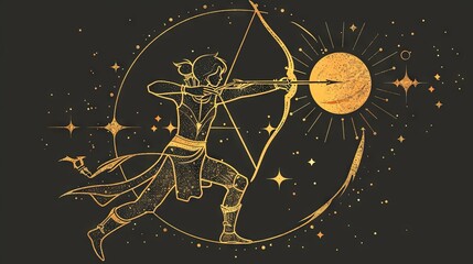 Sagittarius, as an astrological symbol, represents the zodiac sign and horoscope, depicted as an esoteric celestial sticker