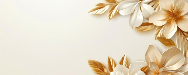 Elegant floral design with golden leaves and white flowers, conveying a sense of luxury and tranquility.