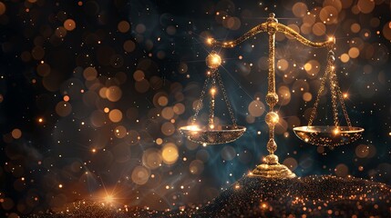 A digitally generated image of the Libra zodiac sign with stars on a black background, representing the concept of astrology, zodiac signs, and horoscopes