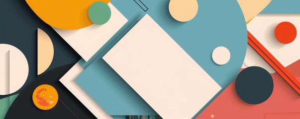 A vibrant abstract composition featuring geometric shapes in various colors and sizes, creating a dynamic visual experience.