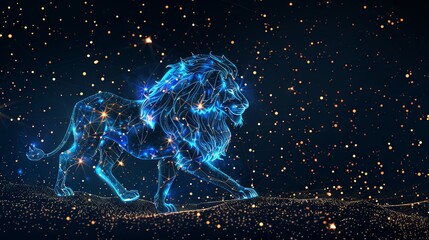 Fototapeta premium Digitally generated image of the Leo symbol with stars against a black background, representing zodiac signs, constellations, and horoscope themes.