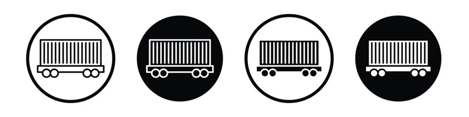 Cargo wagon vector icon set black filled and outlined style.