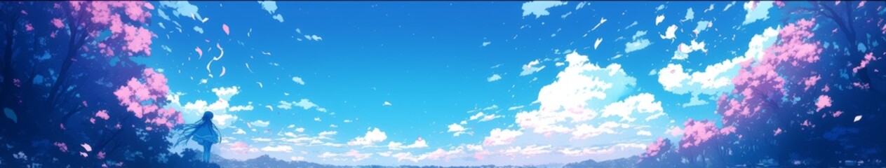 Fototapeta premium Dreamy Winter Landscape: Magical Blue-Toned Fantasy Scene with Delicate Snowflakes and Ethereal Butterfly Orchids. Enchanting Anime-Style Illustration for Creative Marketing, Game Design, and Holiday 