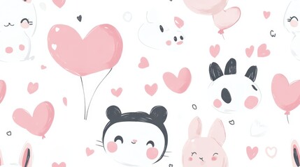 seamless pattern, Playful kawaii animals like pandas