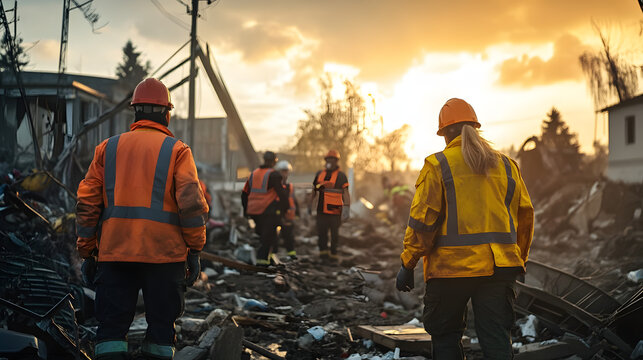 Disaster response team providing aid and relief in the aftermath of a natural disaster