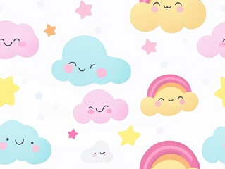 seamless pattern, Soft and cuddly kawaii clouds with blushing cheeks