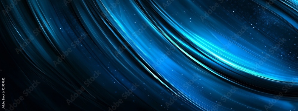 Poster an abstract blue background with neon light lines. a reflection in a symmetrical space. an abstract 