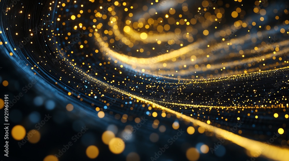 Poster a wave of bright particles on a dark background. a wave of connected dots and lines. the background 