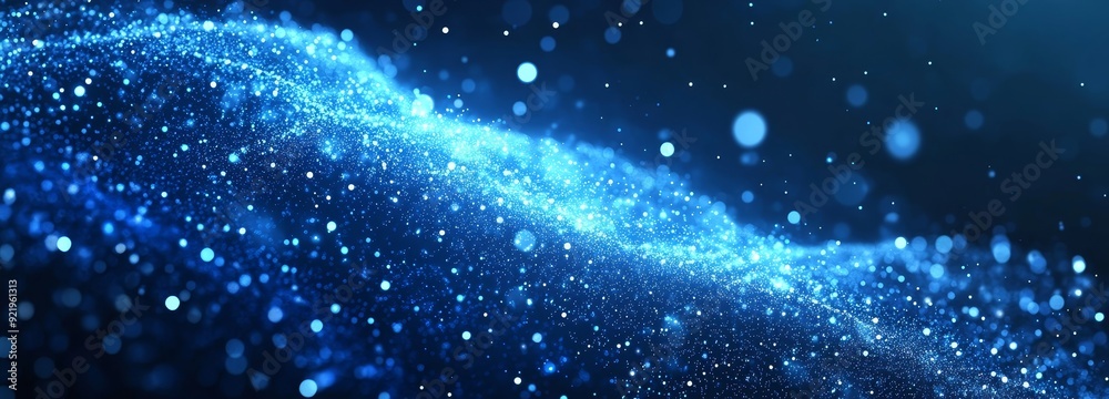 Poster motion waving dots texture with glowing defocused particles. concept of a digital wave with glowing 