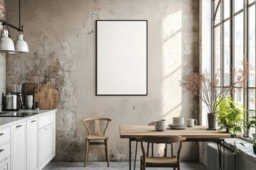 Minimalist Kitchen interior with Poster Mockup created with Generative AI