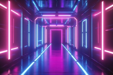 Stock-driven abstract background of a futuristic tunnel with neon lights