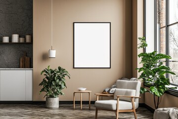 Minimalist Kitchen interior with Poster Mockup created with Generative AI