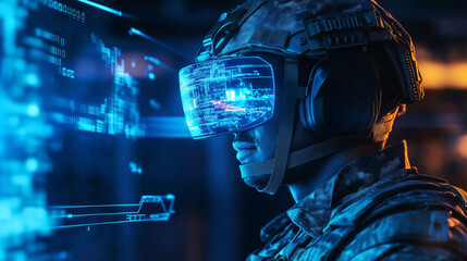 Soldier using augmented reality technology with a digital interface.