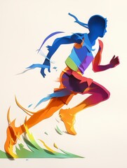 A colorful paper cutout of a runner in motion, emphasizing speed and athleticism.