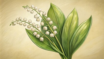Obraz premium Engraved vintage of Lily of the valley flower, botanical, detailed, delicate, hand-drawn, retro, engraving, vintage