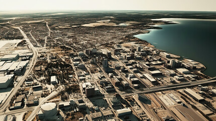 Technical aerial visual, 3D LiDAR GIS aerial map satellite scan model isolated, showing Green Bay, Wisconsin. Elevation, topography, render