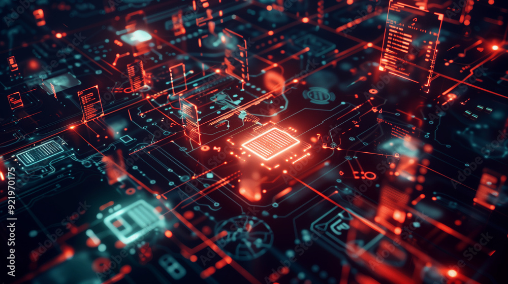 Poster a simulated data breach scenario with visual elements like breach notifications, compromised data al