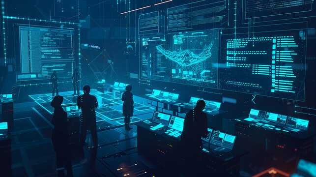 a simulated data breach scenario with visual elements like breach notifications, compromised data alerts, and response actions by cybersecurity teams. digital data protection cyber tech